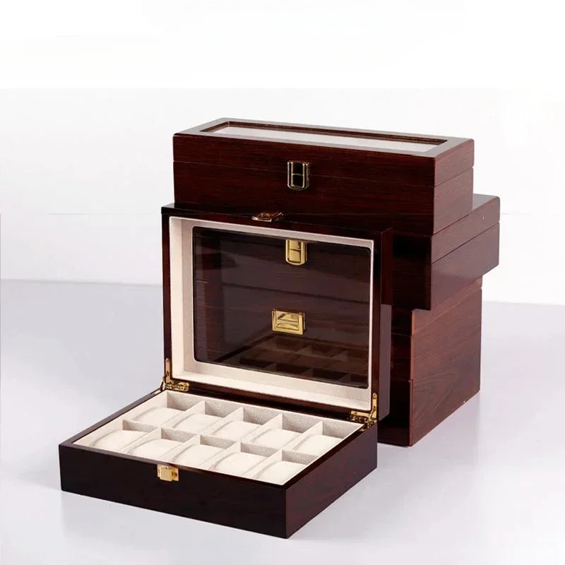 For Watch Watch Case Brown Bright Baking Paint 20 Slots Display Storage Watch Box Luxury Storage Organizer Customizable Logo OEM