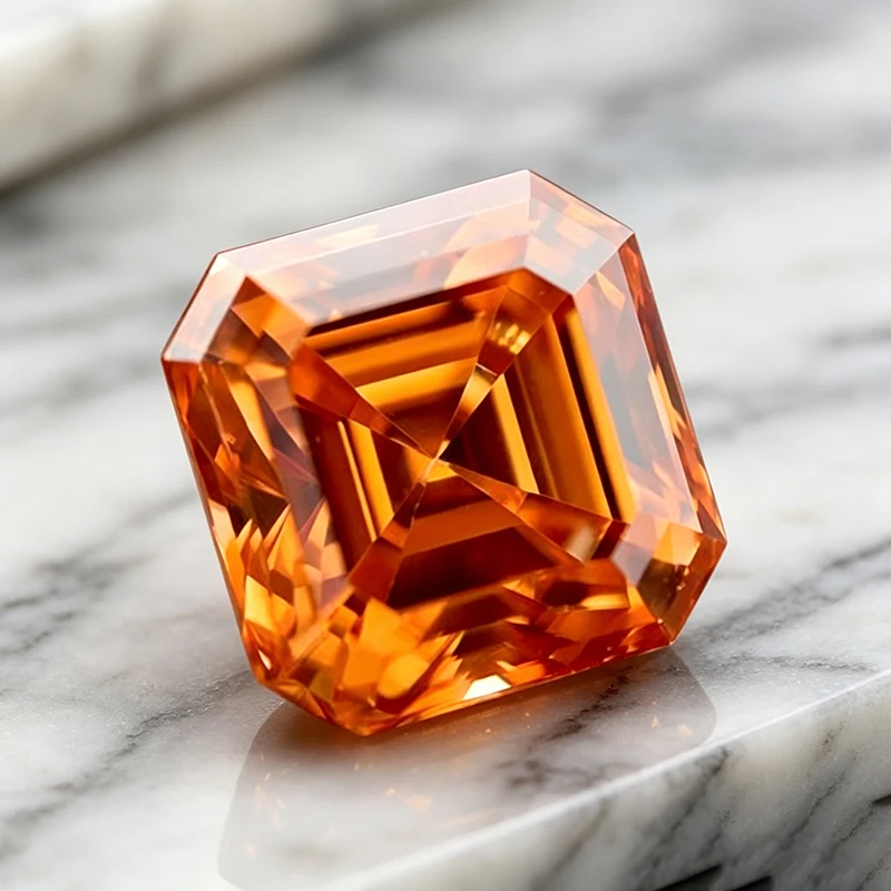 Moissanit-Stein in Orange, Asscher-Schliff, Edelstein für DIY-Schmuckherstellung von Ringen und Ohrringen, mit Zertifikat – Detail 3