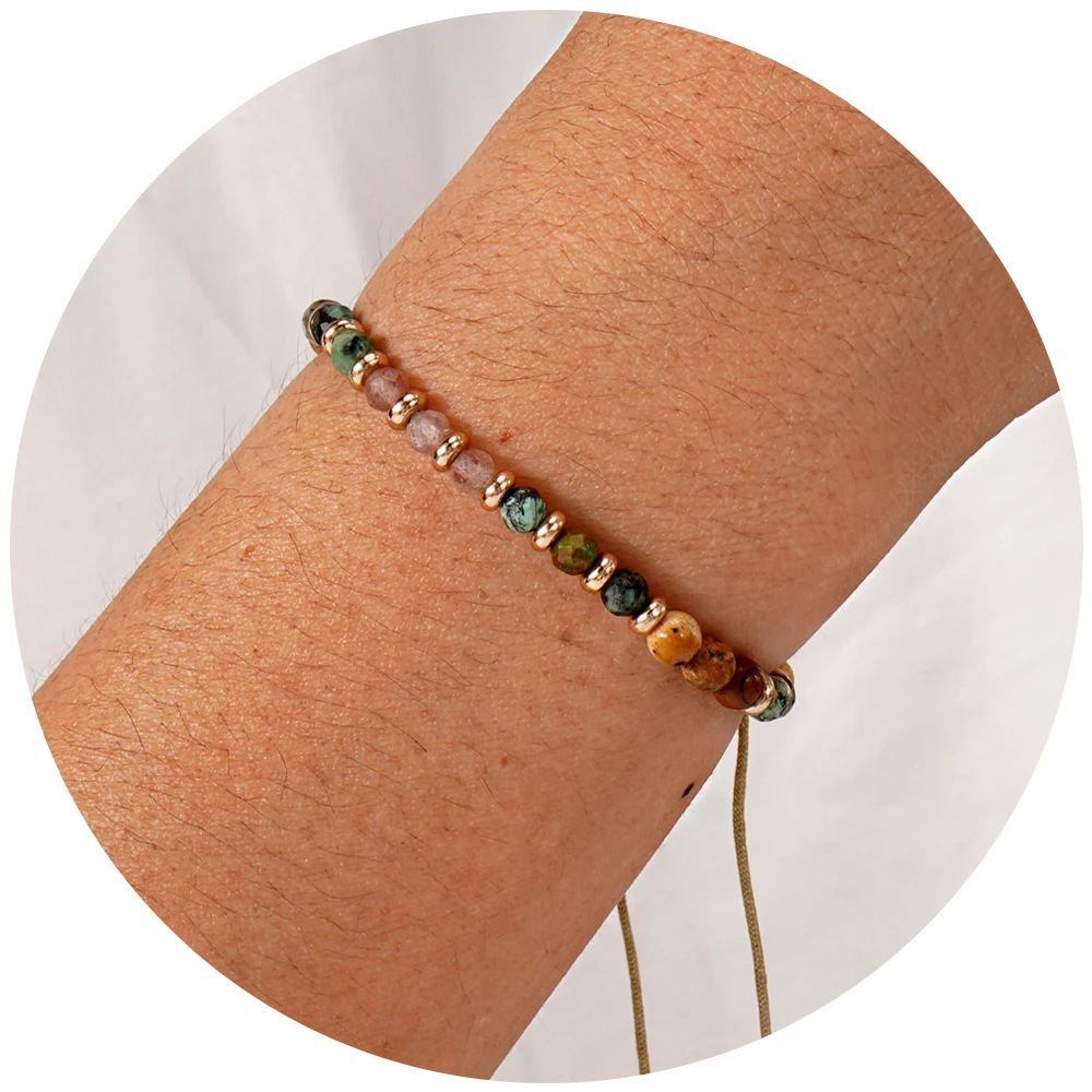 

1 PC Gentle and Tranquil Metal Flat Bead Color Round Glossy Strawberry Crystal Semi-precious Stone Bracelet for Women's Daily