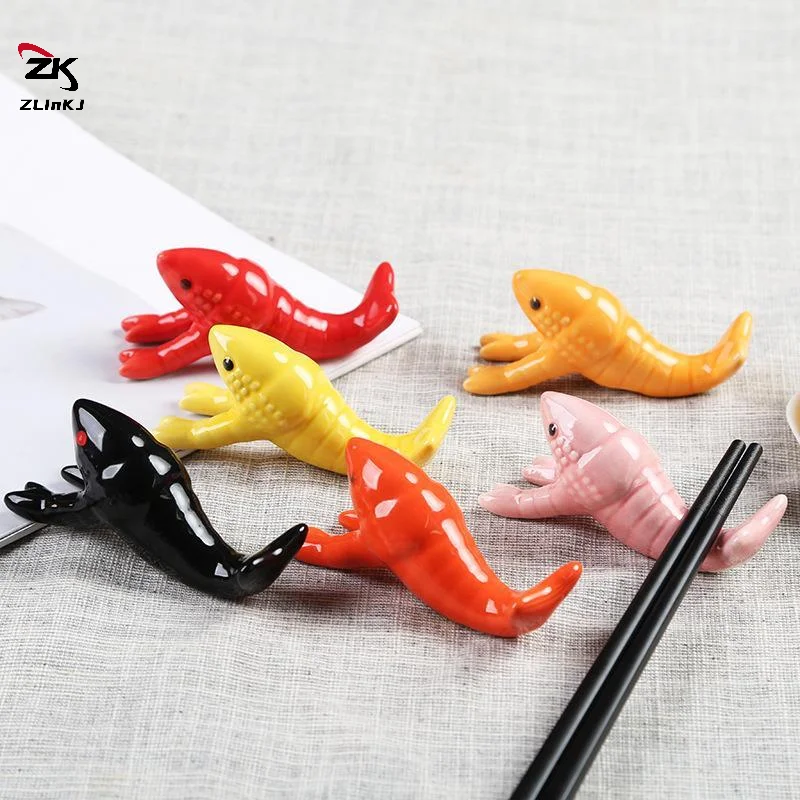 -Cute Vivid Ceramic Crayfish Chopstick Rest Smooth Glossy Surface 1Pcs Fun Table Decor for Holiday Dinner Party
