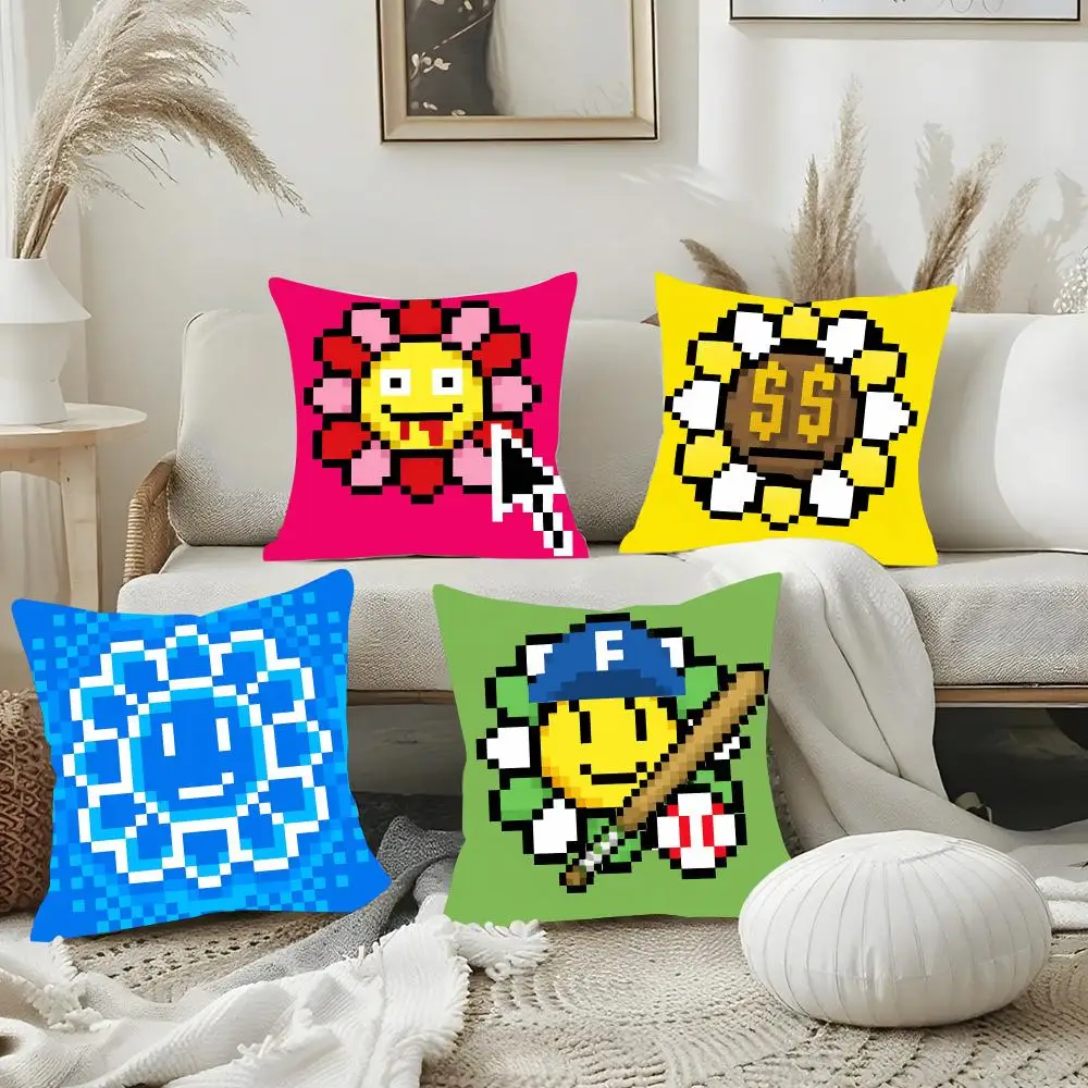 New Flowers T-Takashi Murakami Cushion Cover Luxury Soft Plush Pillowcase Double Side Cushion Cover Cozy Home Decor Unique Gifts