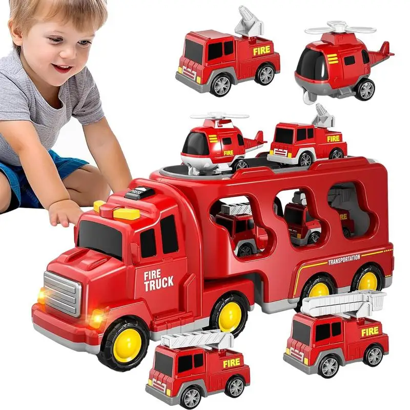 Toy Car Truck For Boys Simulation Vehicle 7-in-1 Boys Small Car Toy Children Indoor Transport Car Toy With Flashing Lights For 1