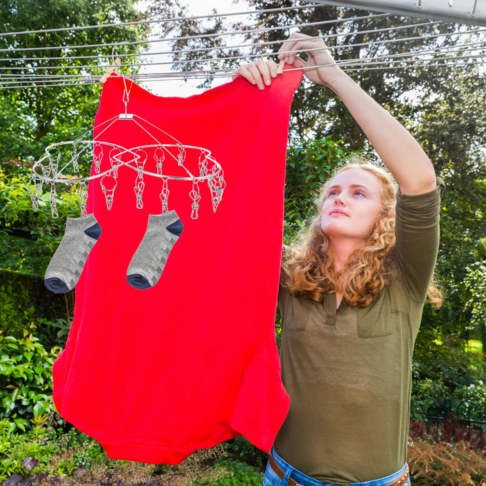 

1Pcs Windproof Clothes Drying Hanger Stainless Steel Multi-Purpose Laundry Rack Balcony Clips Socks Underwear Drying Organizer