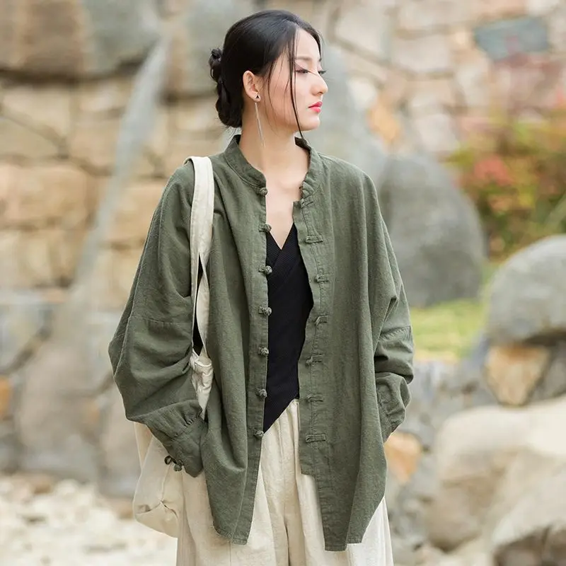 M-5XL Vintage Jackets Women Chinese Style Button Design Pure New Outerwear Simple Loose All-match Elegant Ladies Spring Daily