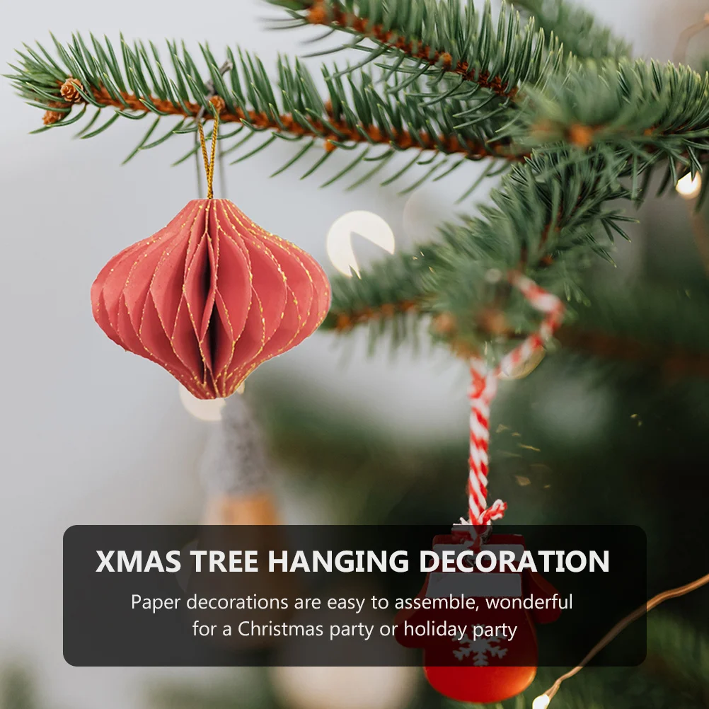 

3Pcs Xmas Tree Ornament Easy to Assemble Christmas Party Pendant Honeycomb Design Paper Decorations Xmas Tree Hanging Decoration