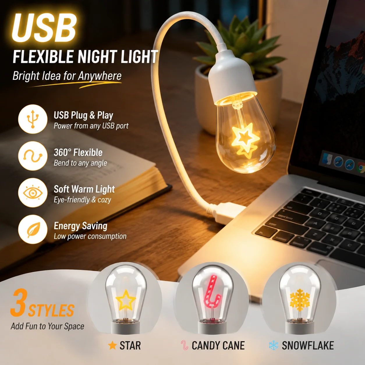 Book Light Flexible - Lampe de bureau USB flexible à