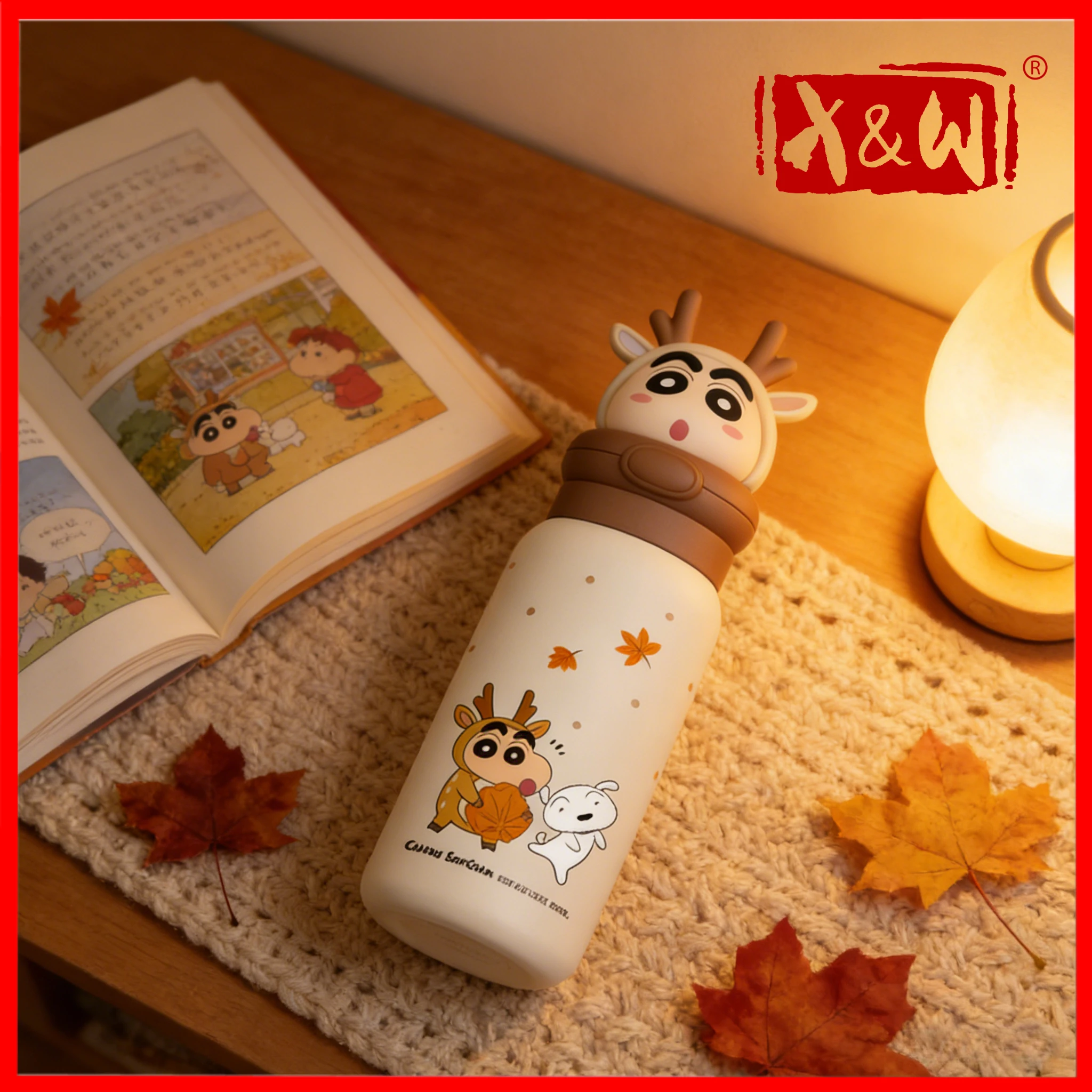 X&W 400ML Crayon Shin Chan Puppe Thermosbecher 316/304 Edelstahl + PP versteckter tragbarer Griff Wasserflasche Studentenschulgebrauch
