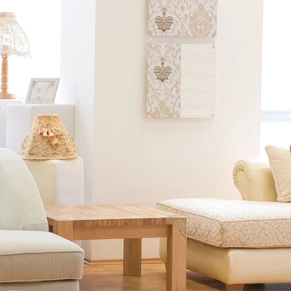 

4Pcs Copper Box Corner Protectors Hollow Triangle Carved Metal Guards for Furniture Jewelry Cases Decorative Corner