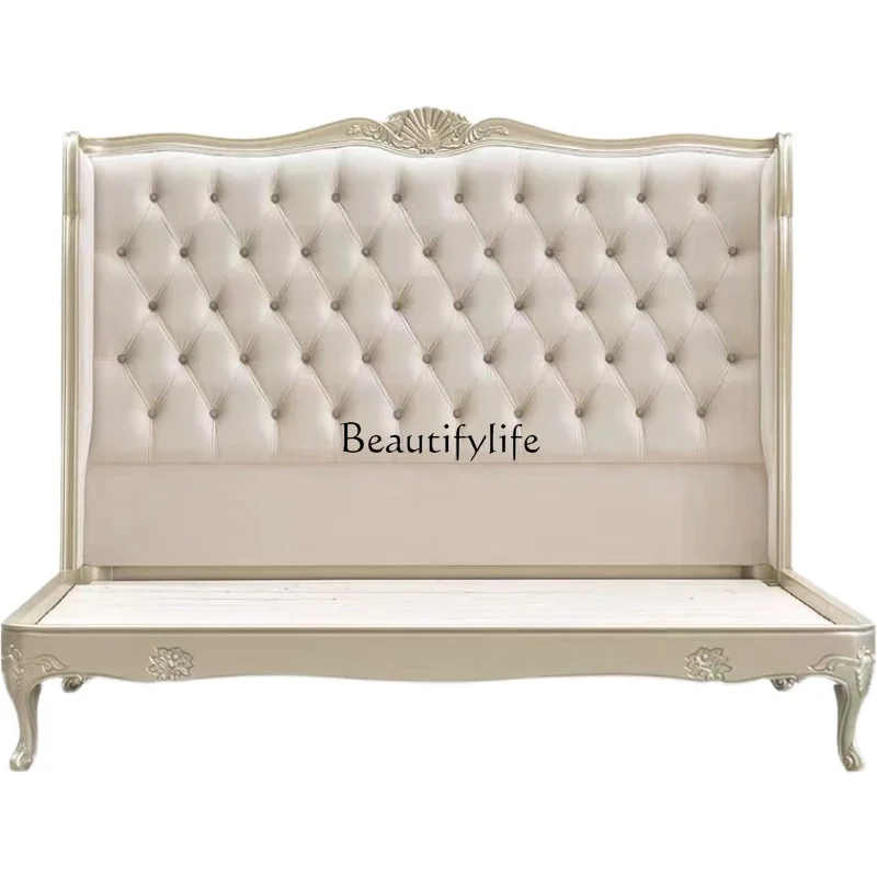 

Double bed American country furniture European light luxury solid wood household small apartment