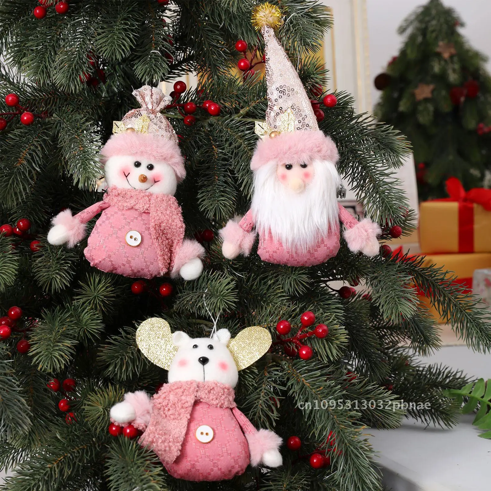 

New pink Christmas tree pendant elk old snowman decoration doll scene layout props