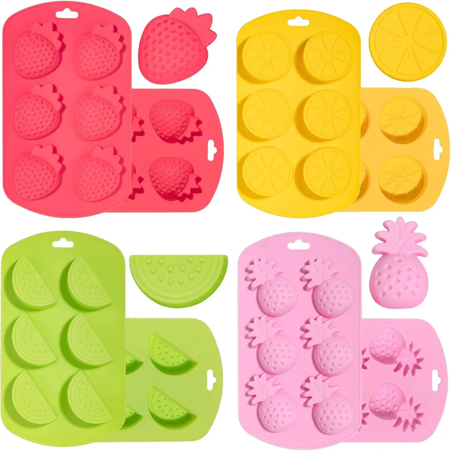 

4 Pack Fruit Shaped Silicone Mold Pineapple Lemon Watermelon Strawberry Chocolate Candy Baking Mould 3D Summer Fruit Ice Mold