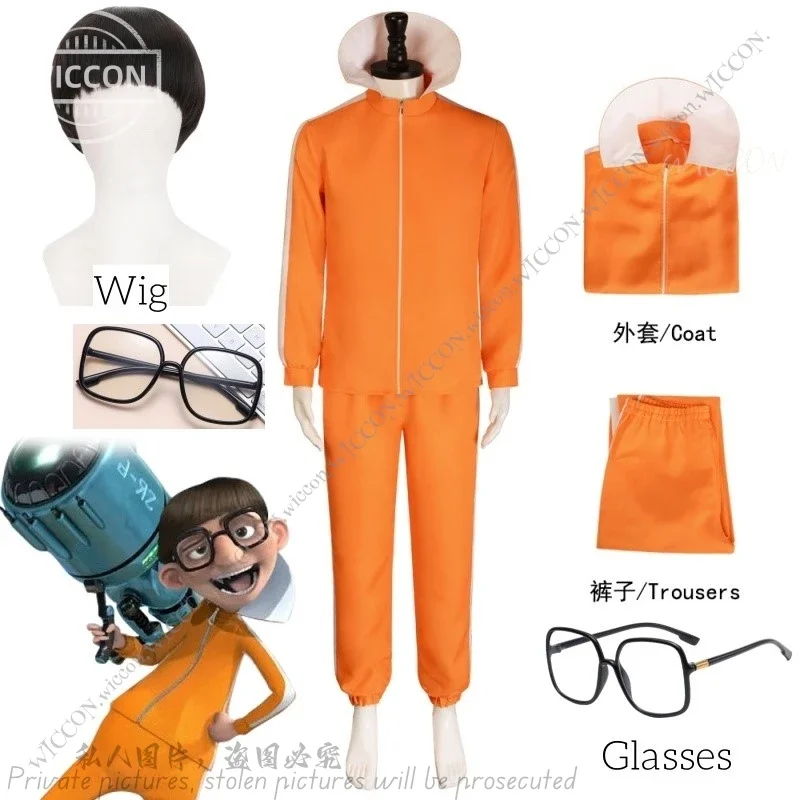 MN1 Vector Movie Costume Cosplay Arancione Jakect Pant Occhiali Abiti Set Parrucca a forma di fungo Vestito operato da Halloween Vestito da festa 9 * Jy