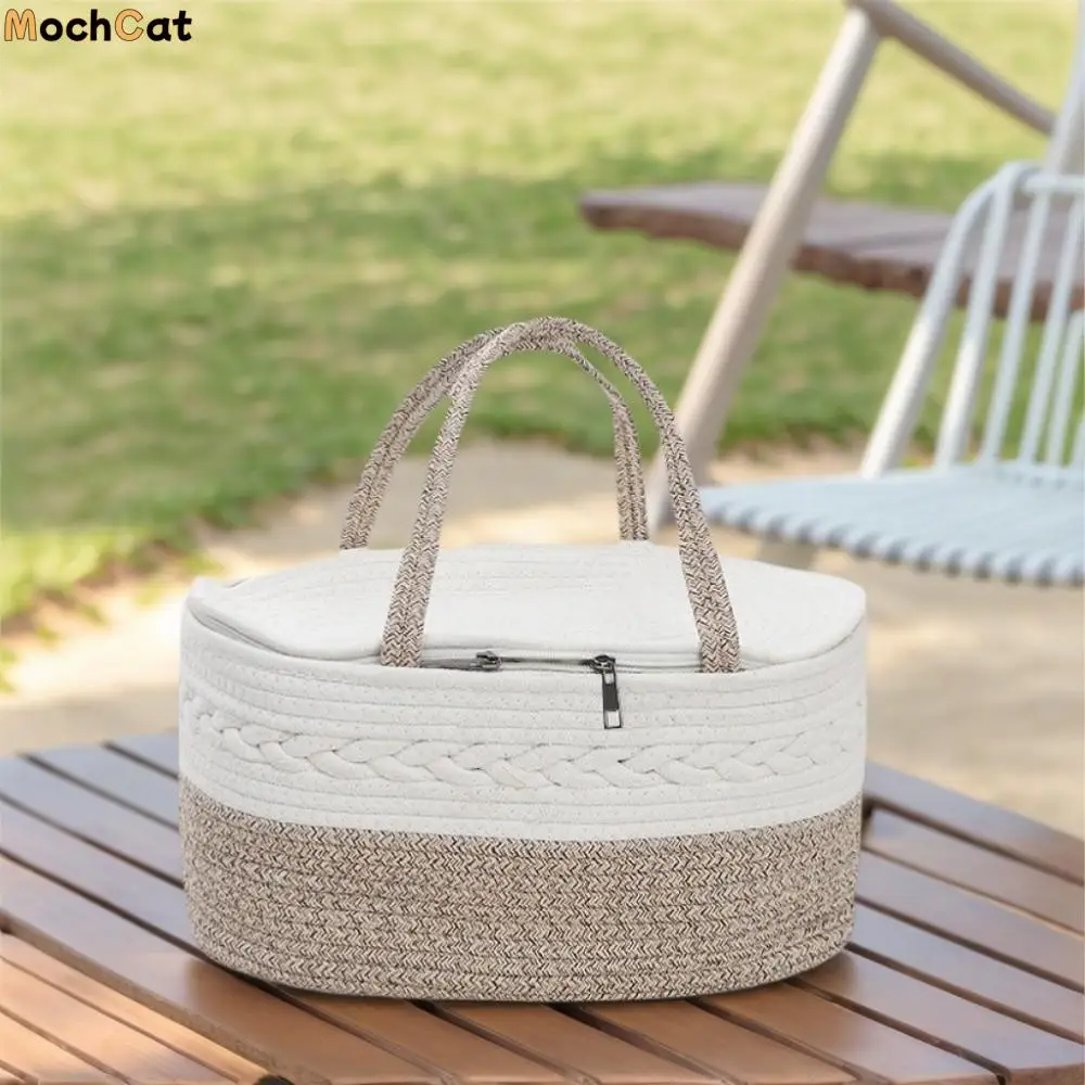 

Сумка для мамы с хлопковой нитью и веревкой, разделенная в отделения, большая вместительная корзина для хранения подгузников, большая сумка для покупок