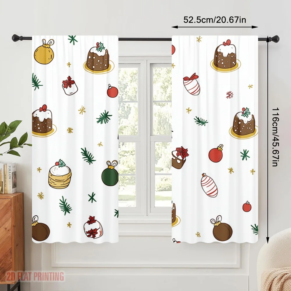 2pcs,2D plane printing Creative Curtains Christmas Ornaments Holiday_a (3) Versatile Polyester Fabric (without rod) Decorations