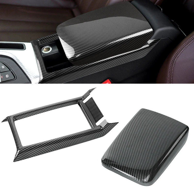 

For Audi A4 B9 A5 2017 2018 2019 2020 2021 Car Carbon Fiber Texture Center Console Lid Armrest Storage Box Base Frame Cover Trim