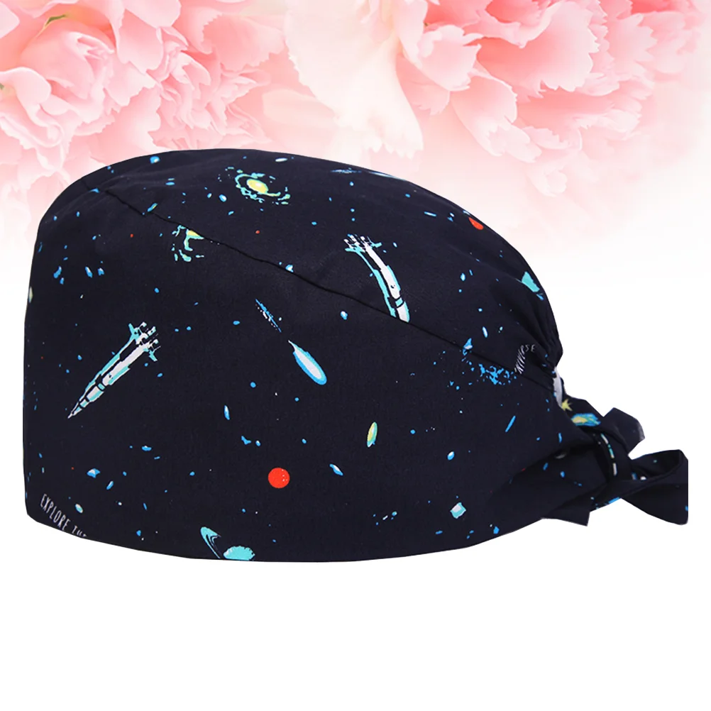 Chapéu Homens Bouffant Ajustável Bonnet Trabalho Chapéus Print Scrub Cap Botão Elasticidade