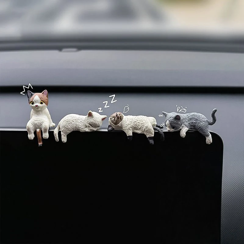 1pc Car Center Console Decoration Ornaments Cute Kitten Action Figure Auto Dashboard Rearview Mirror Decoration Car Accessories