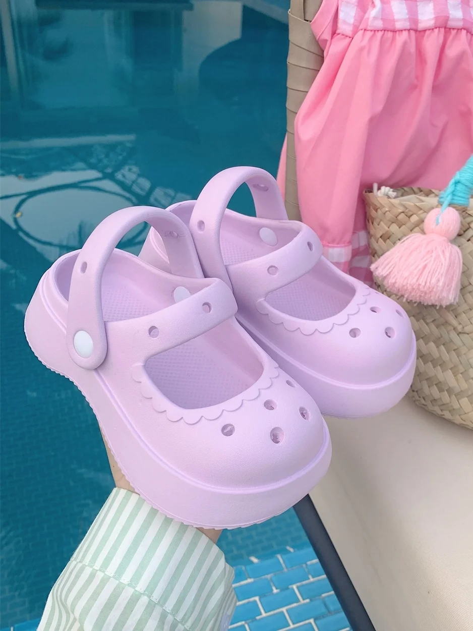 Children\'s Hole Garden Shoes Summer Cute Girl Mary Jane Shoes Women EVA Sandals Parent-child Slippers Outdoor Beach Slipper