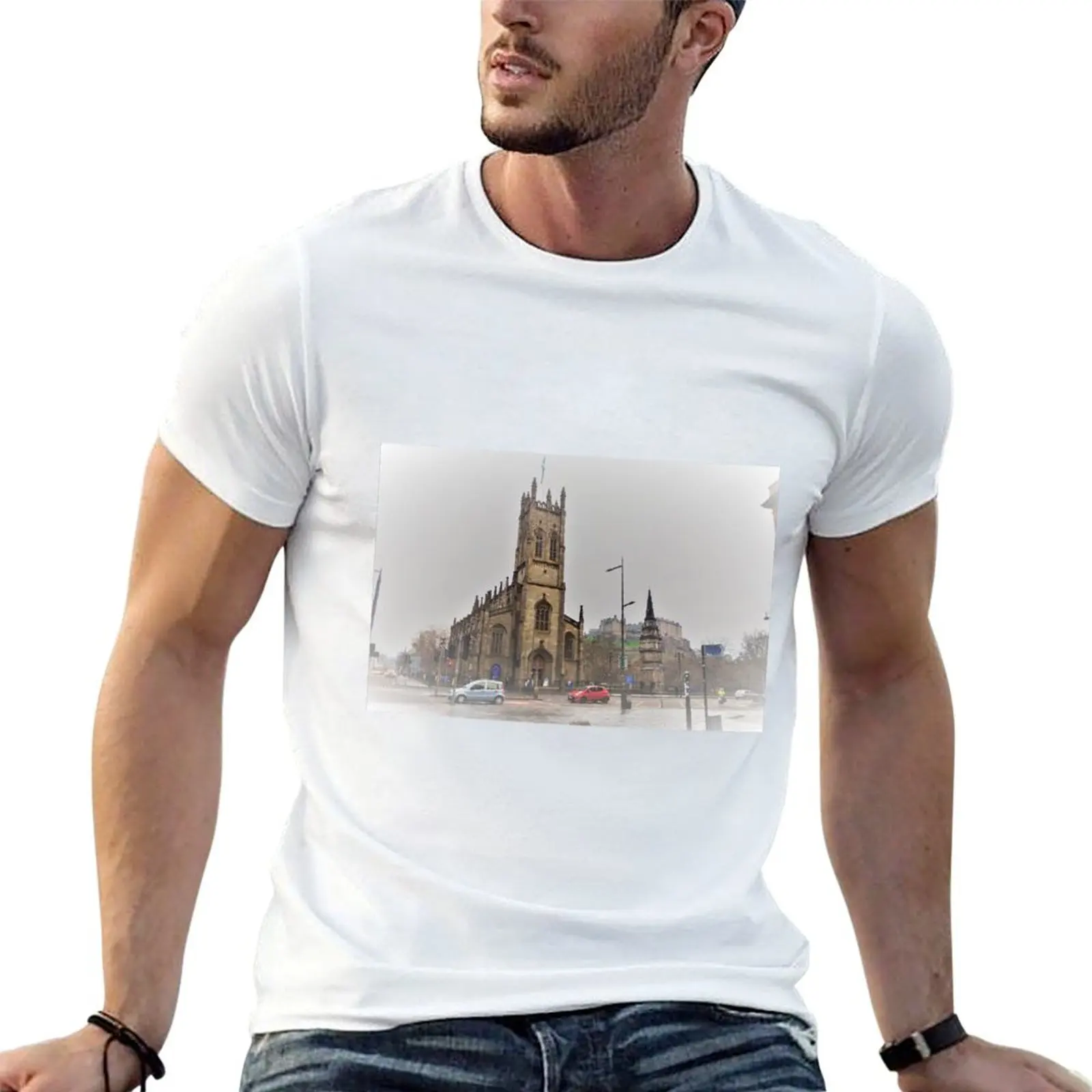 EDINBURGH - Church St. John's and castle in winter T-Shirt Essential Solid Color T-Shirt