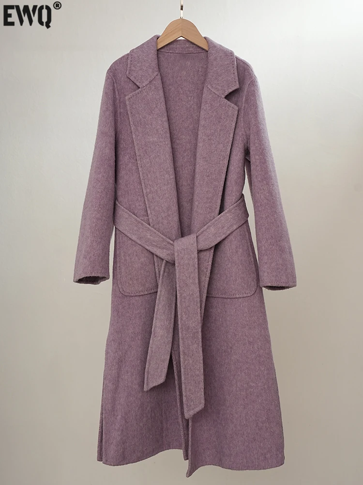 [EWQ] Chic Long Sleeve Purple Overcoat Women Warm Woolen Coats Winter 2024 Autumn New High Quality Outerwear Clothing 16O2166