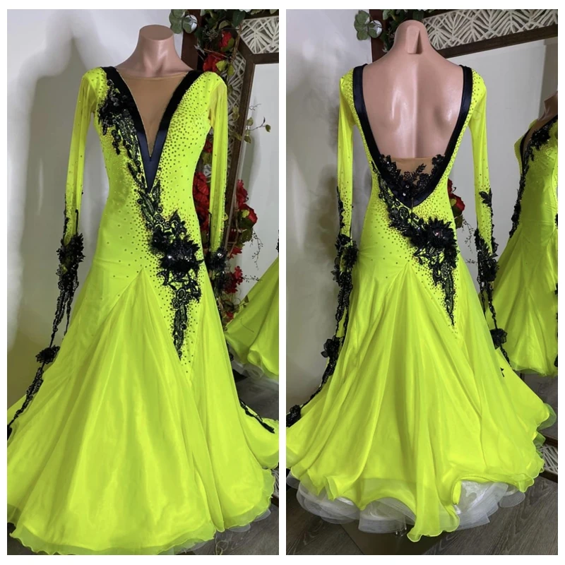 

ABCDance Modern Waltz Tango Ballroom Dance Dress,Smooth feather Dress,Competition Standard Ballroom Dress ,Costume lime　