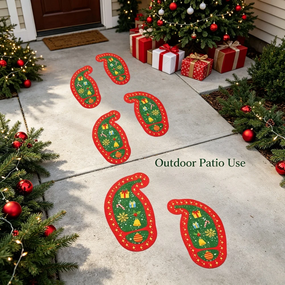 Santa Footprint Stickers 12 Pcs, Holiday Decor For Christmas, Peel And Floor Decals For Festive Home And Party Decoration