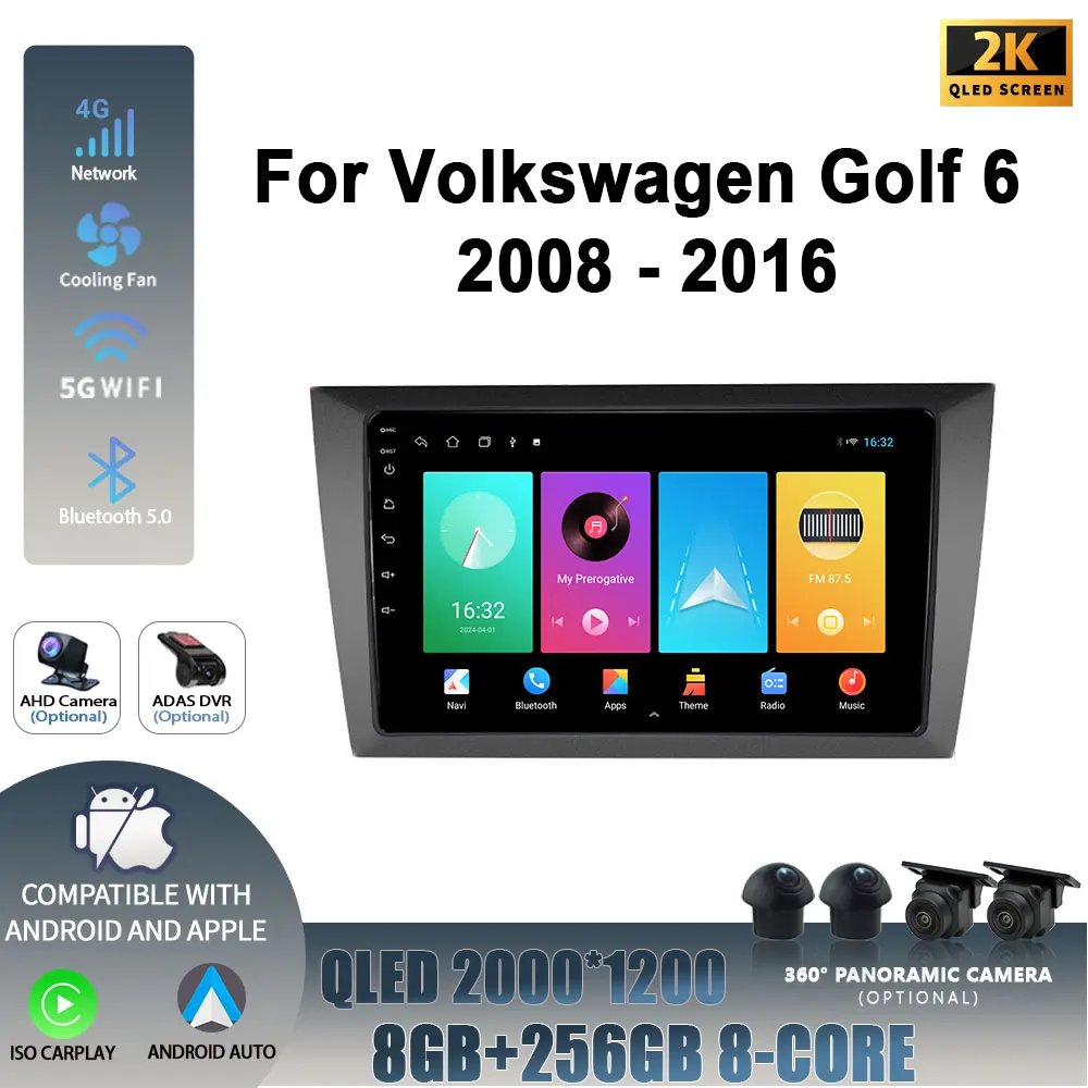 Android 14 For Volkswagen Golf 6 2008-2016 Head Unit WIFI 4G Wireless Carplay Stereo Car Radio Multimedia Navigation Player