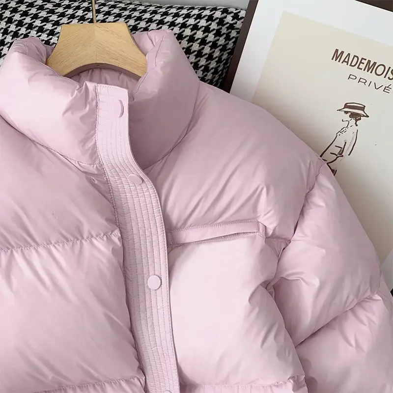 Fashionable Pink Short Standing Collar Parkas 2025 Women's Winter New Item Thick Cotton Jacket Casual Coat Female Clothing