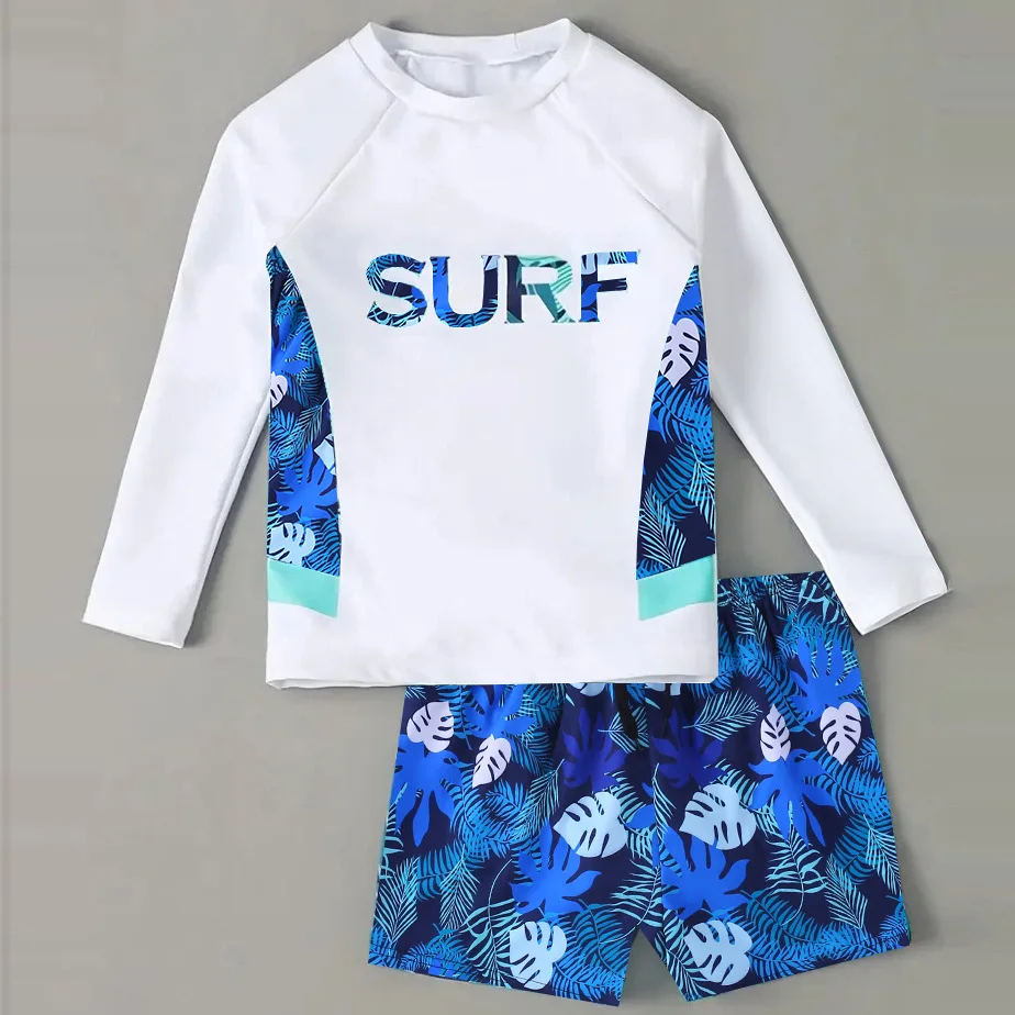 Boys' Swimwear: Long-Sleeve Two-Piece Set for Older Boys – Quick-Dry, UV-Protective, Professional Swimwear for Older Boys