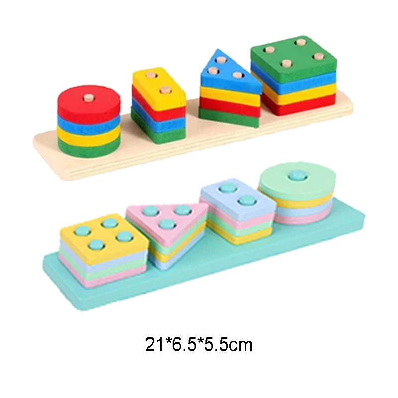 Building Block Four Sets Columns Geometric Sleeve Column Children Montessori Early Education Shape Matching Color Cognitive TMZ