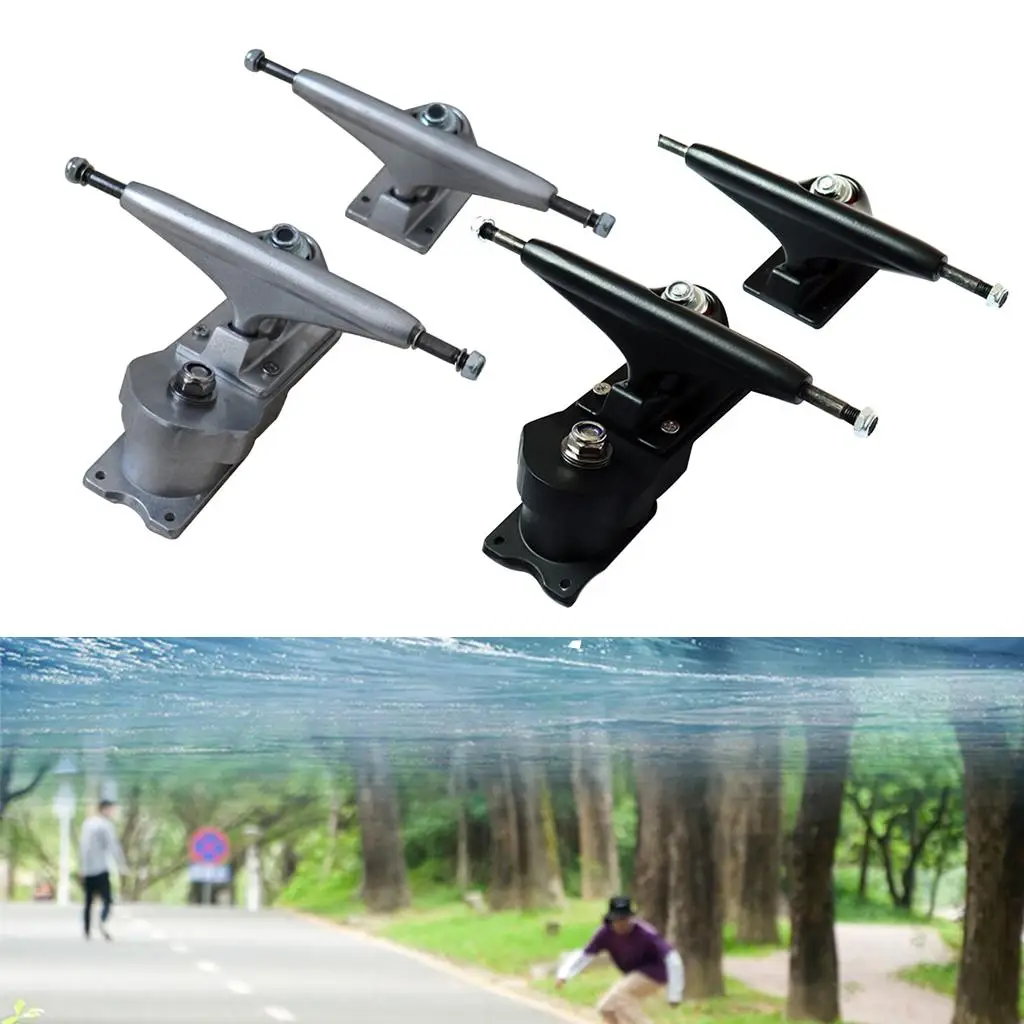 زوج واحد من شاحنات لوح التزلج مقاس 6.25 بوصة باللون الأسود/الفضي (شاحنتان) أجهزة تركيب البطانات لسطح اللوح الطويلة