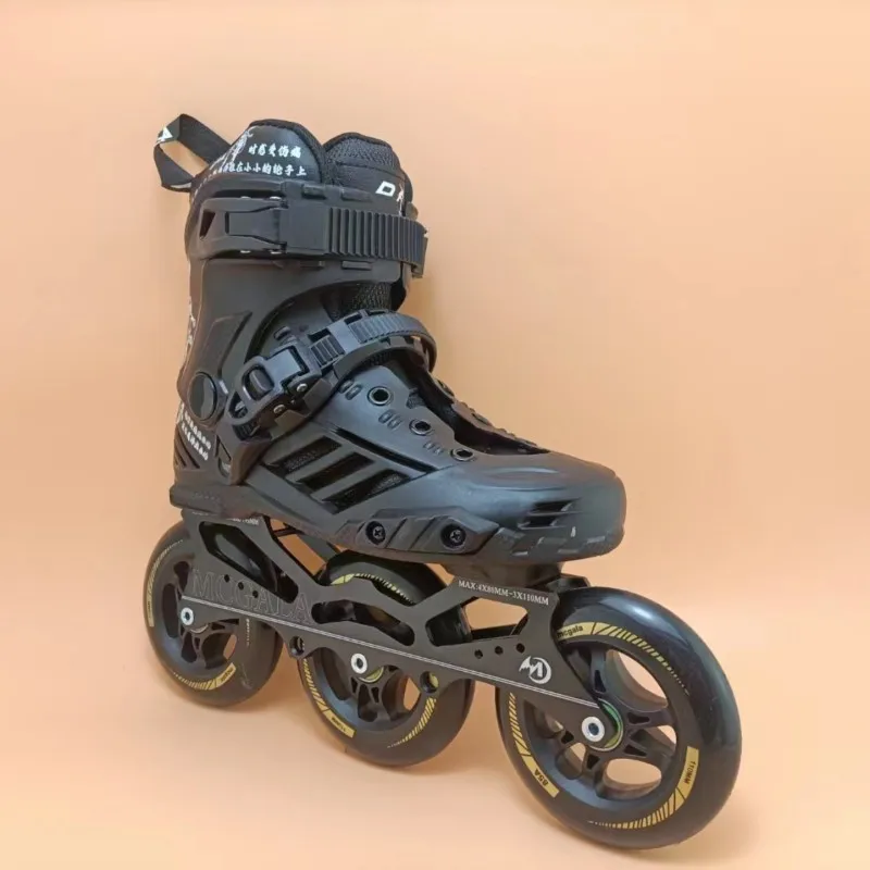 110mm 3-wheels Big Wheel Roller Skates Shoes for Urban Boys Girls Student Daily Inline Speed Skating Black Gold 3X110 Fast Shoes