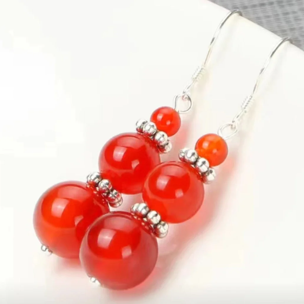 6 8 10mm Round Red Agate Onyx Drop Earrings Fashion The Chinese Drama Story of Yanxi Palace Same Style Earrings Women Girl Gifts