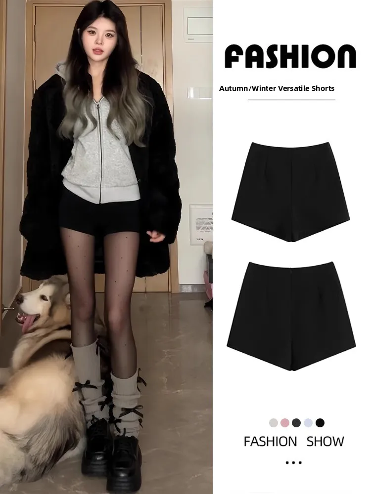 

Женские утепленные шорты больших размеров с высокой талией, корейская версия, расклешенные, для повседневной носки, утягивающие, модные