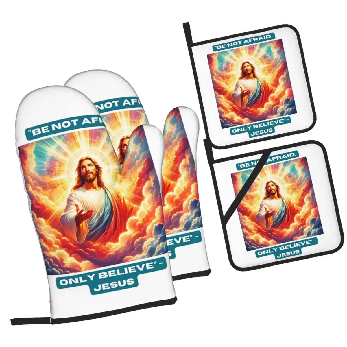 

Jesus Biblical Oven Mitts and Pot Holder Sets of 4 for Baking Kitchen Cooking BBQ Resistant Non-Slip Gloves