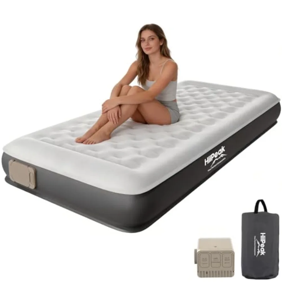 

Twin Air Mattress for Camping Home Guests Car Travel, TPU Material, Gray, 2-Minute Self-Inflating with Wireless Removable Pump