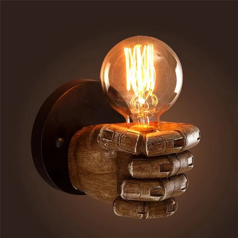 

BYBS-Nordic Retro Resin Wall Lamp Fist Sconces Wall Fixture Home Decor Light Restaurant Bar Decoration