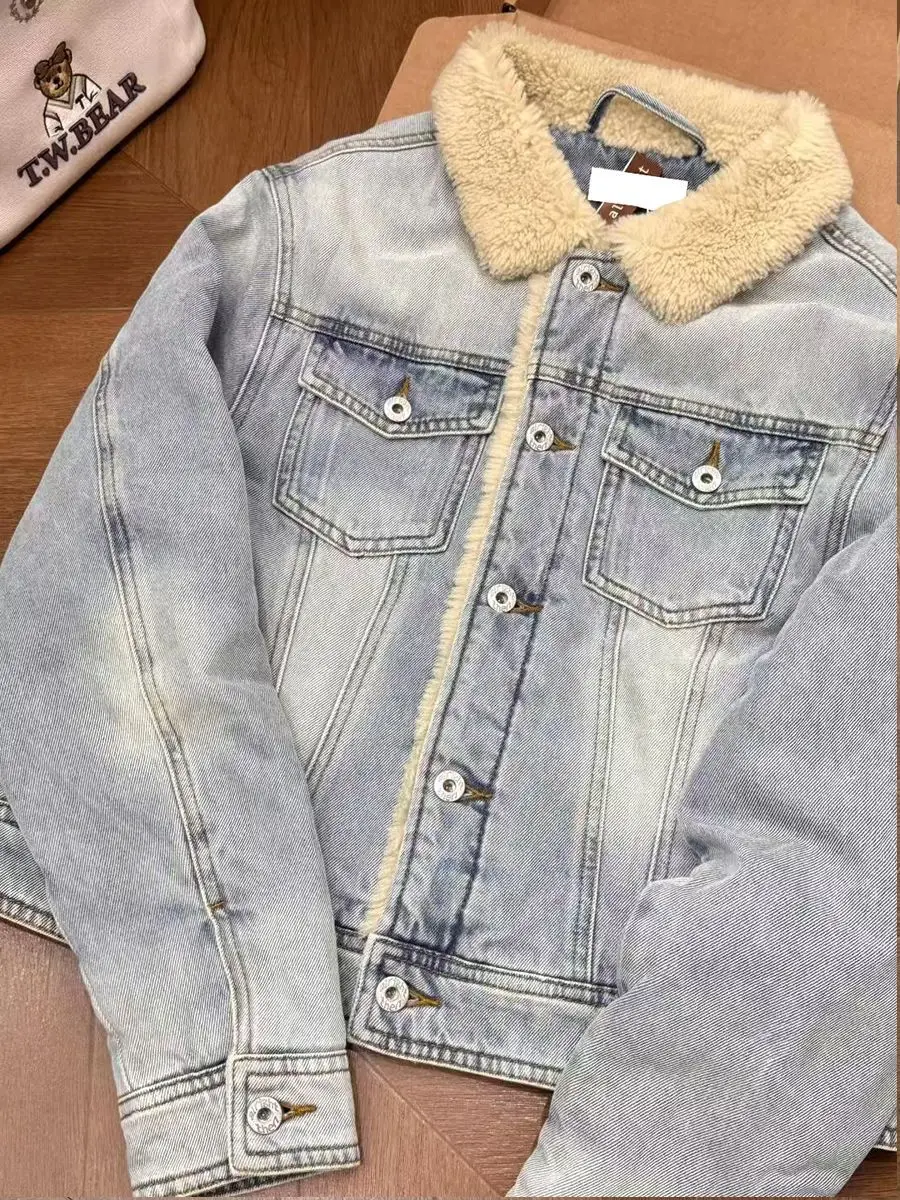Denim Coats For Girl Fur Plush Womens Winter Anti-Odor Boxy Fit New Chinese Minimalist Outdoor Activities Cozy Thermal Jackets