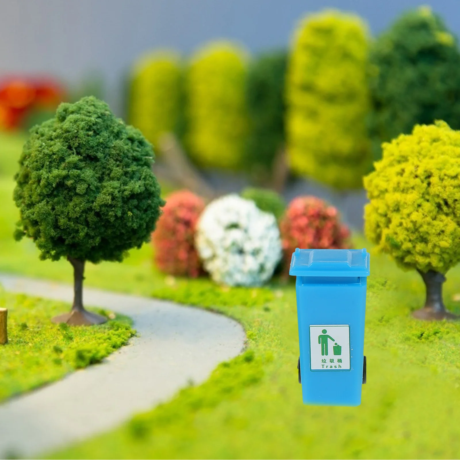 5 Pcs Mini Trash Can Small Tiny House with Cover Miniature Scene Model Sand Table Decor Abs Decorative Garbage Child