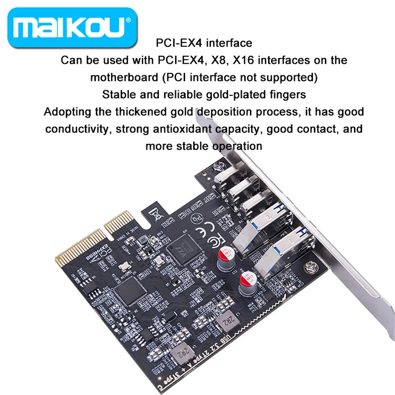 

USB PCIE Card 2Port USB3.2 GEN2 USB-A + 3Port Type C 10Gbps Expansion Card PCI Express X4 USB HUB Adapter Multiplier for Desktop