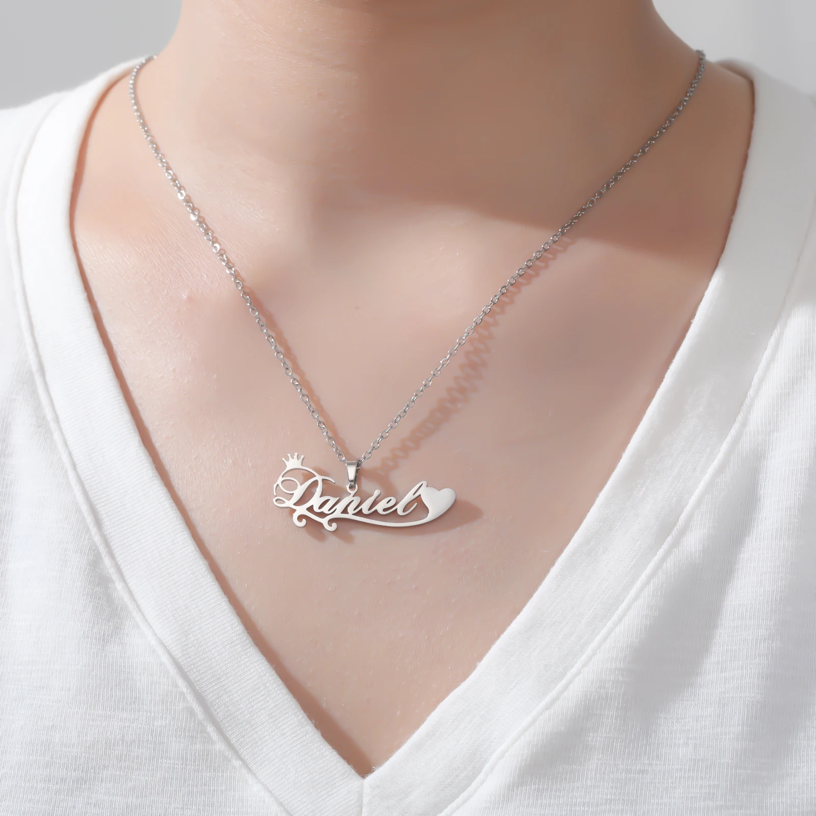 شخصية اسم قلادة مع القلب خط تاج مخصص داينتي قلادة للنساء أمي مجوهرات من صلب لا يصدأ 2026 هدايا السنة الجديدة #1