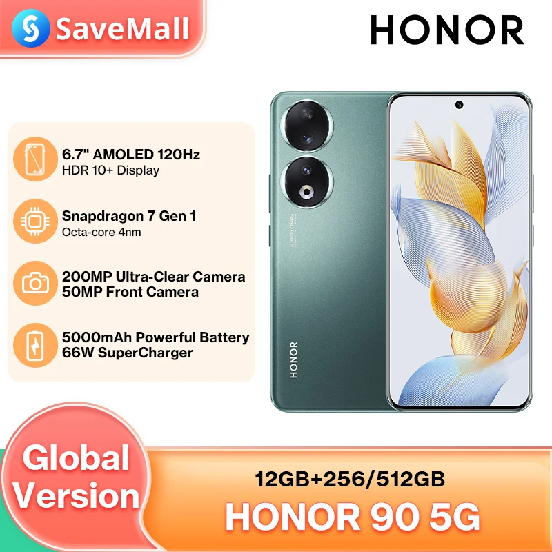 Global Version HONOR 90 5G 200MP Ultra-Clear Camera 66W Superchager 5000 mAh Battery 6.7 inches AMOLED Display