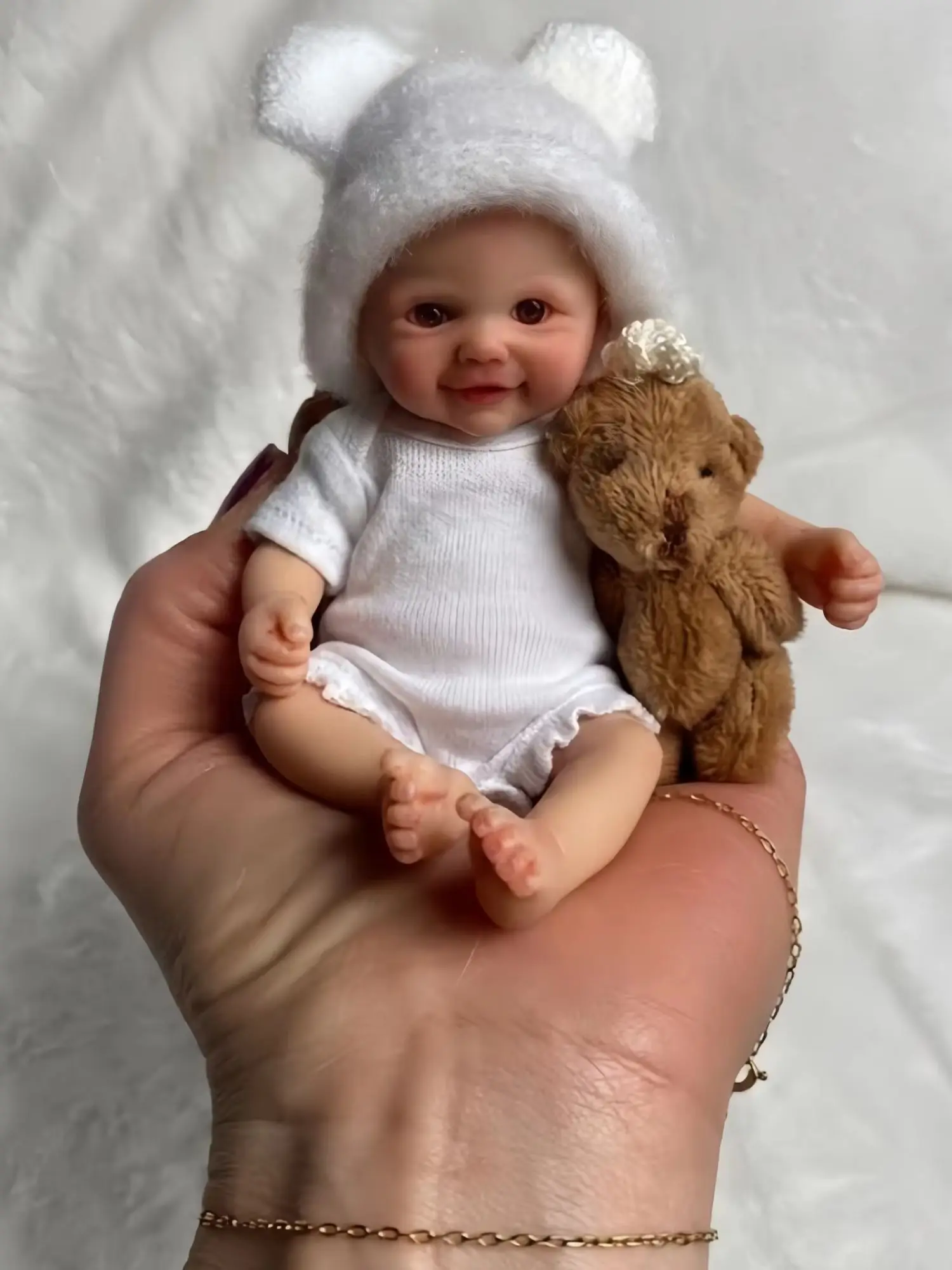 

6-дюймовая милая силиконовая мини-пальма Bebe Reborn для девочек и мальчиков, 3D окрашенная кожа, мягкая на ощупь, можно стирать, реалистичная силиконовая кукла для новорожденных