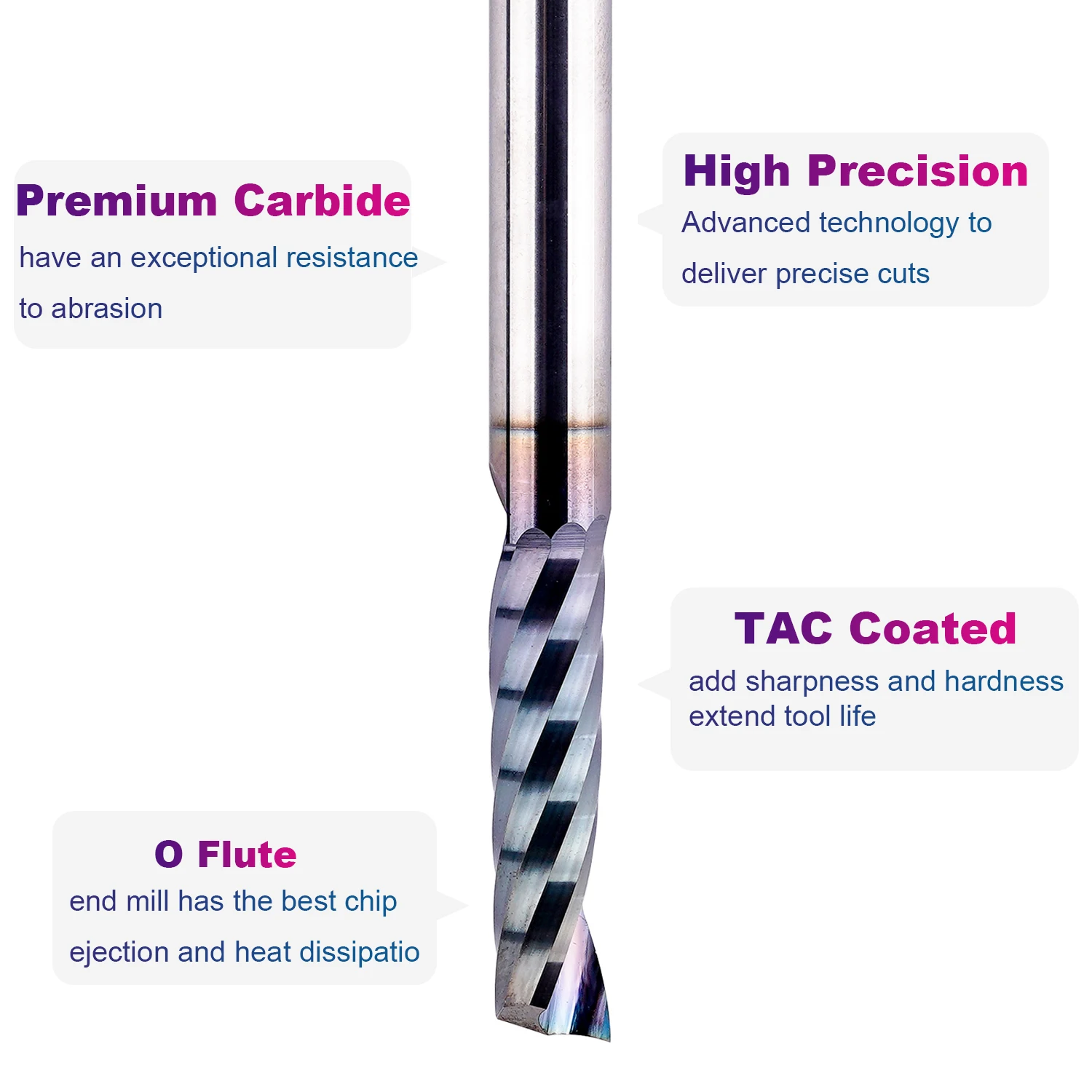 SpeTool 1pc Single Flute TAC-Coated Up Cut Carbide End Mill Spiral CNC Router Bit 1/4 inch Shank Wood Aluminum Acrylic Cutter