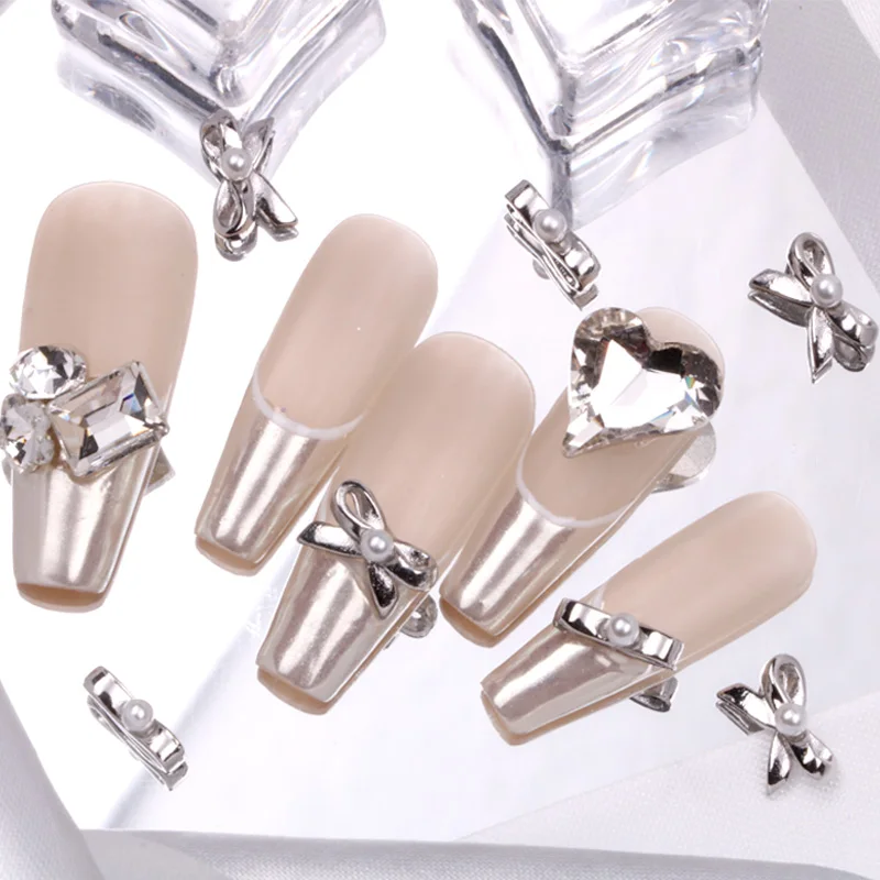 10 ชิ้น/ล็อตบัลเล่ต์ผีเสื้อโบว์เล็บโลหะ DIY เล็บ Charms 3D ตกแต่งเล็บ Perfect Nailart