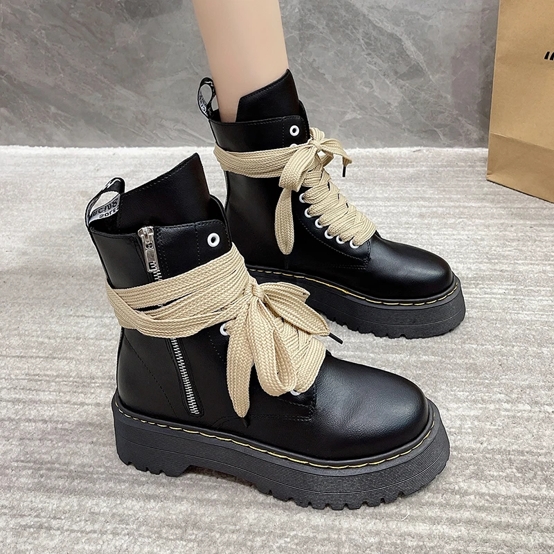 Ms High-top Shoes British Style Leather Boots Round Toe Casual Lightweight Thick Bottom Outdoor Trendy Martens boots