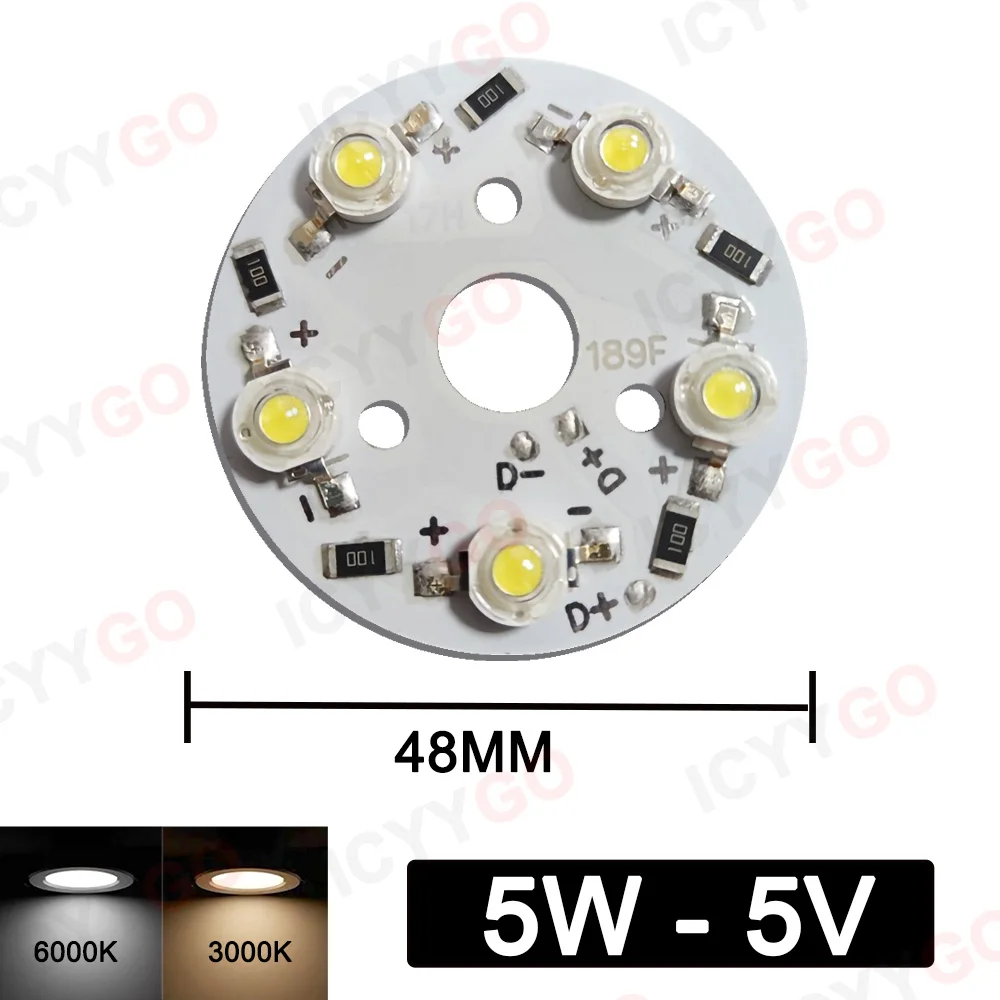 LED High Power Lamp Beads 5W 7W 48MM DC 5V Light Source Board PCB 35mli Chip Suitable For Light Bulbs Downlights And Spotlights