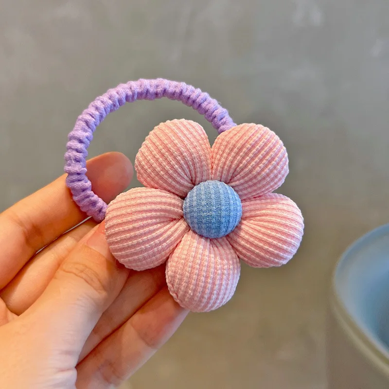 1PC New Sweet Fill Cotton Flowers Cute Girls Kids Elastic Hair Bands Children Hair Ties Princess Hair Accessories Baby Headwear