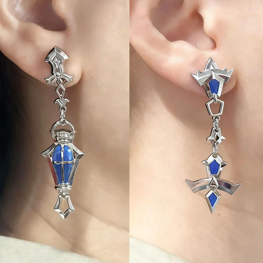 جينشين تأثير فلينز لعبة تأثيري أقراط فانوس معدني الأذن ترصيع الهيب هوب غير المتماثلة ياردروب الكبار للجنسين موضة الدعائم الطرف