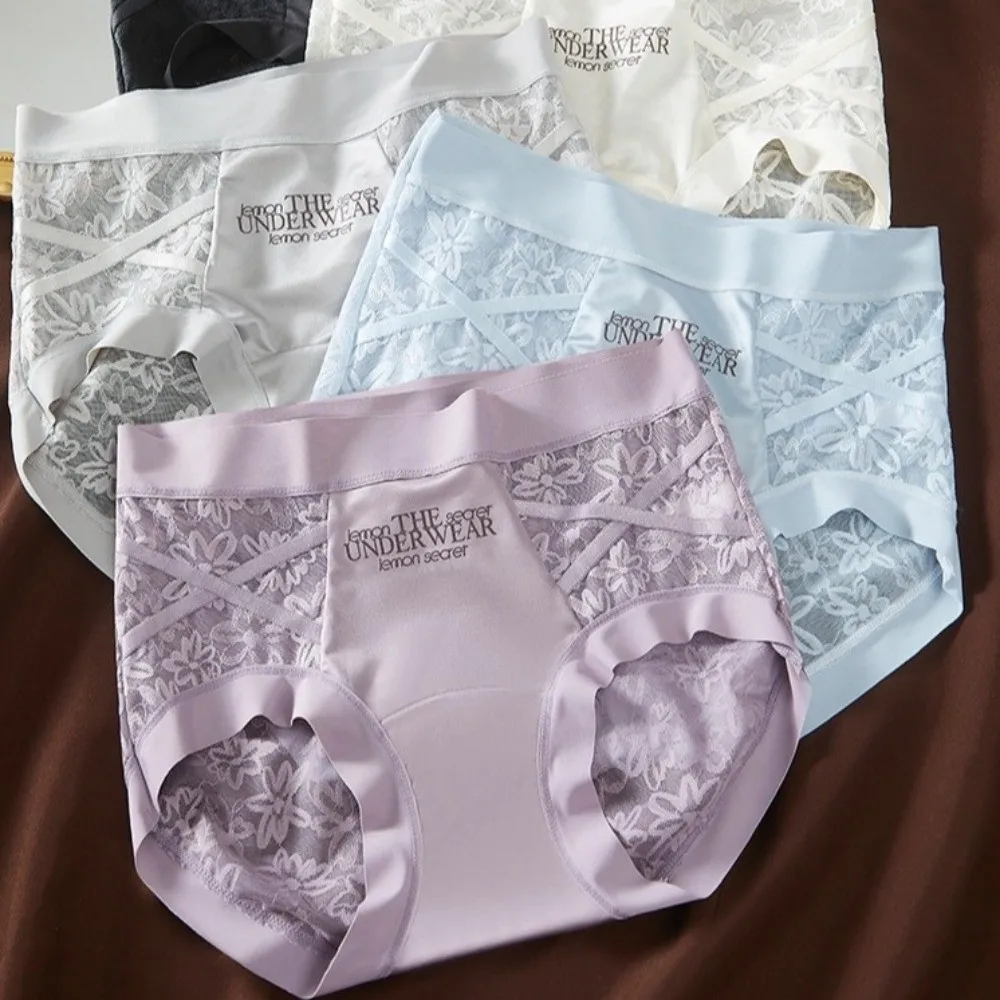 

Breathable French Style Lace Briefs Transparent Patchwork Satin Silk Panties Low Waist Mesh Lace Underwear Women Gifts